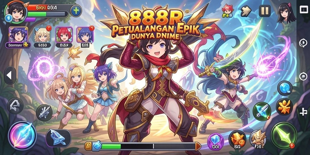 Tampilan gameplay 888R dengan karakter anime yang seru.