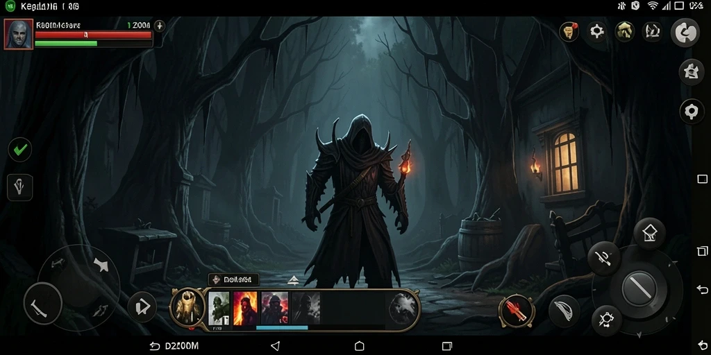 Screenshot gameplay D200M yang menunjukkan suasana horor yang mencekam.