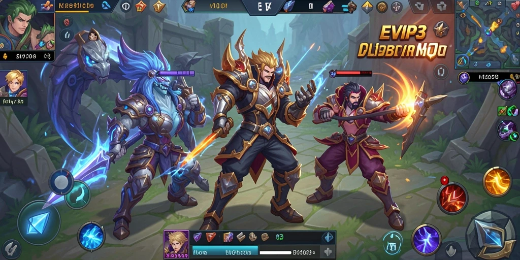 Screenshot gameplay EVIP3 menampilkan aksi seru di arena MOBA.