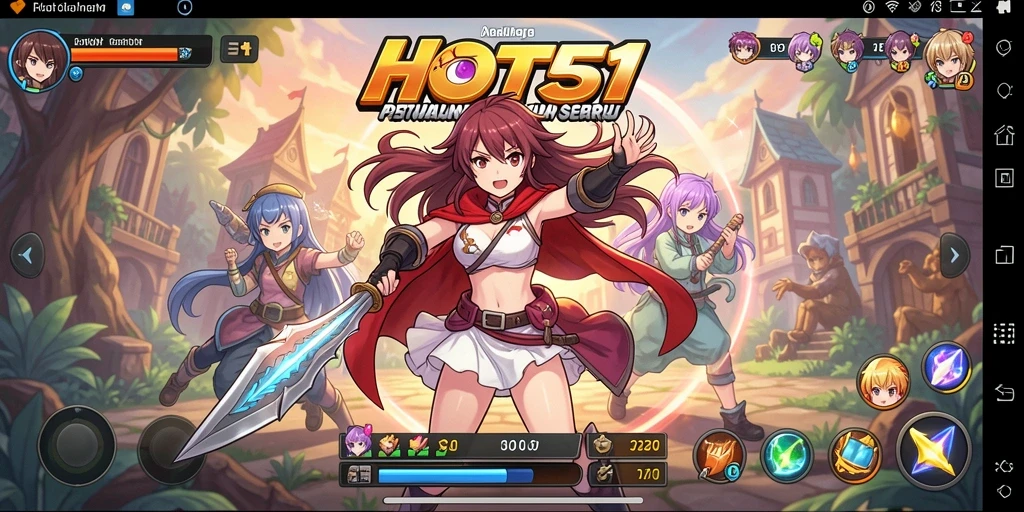 Tampilan gameplay HOT51 dengan karakter anime yang mengesankan.