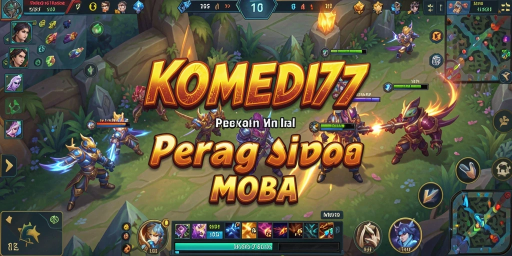 Tampilan gameplay seru dalam pertandingan MOBA di KOMEDI77.